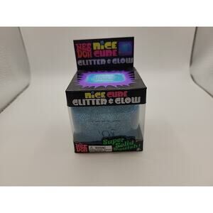 NeeDoh Nice Cube Glitter and Glow Nee Doh Squishy Glowing Ice Cube Blue New